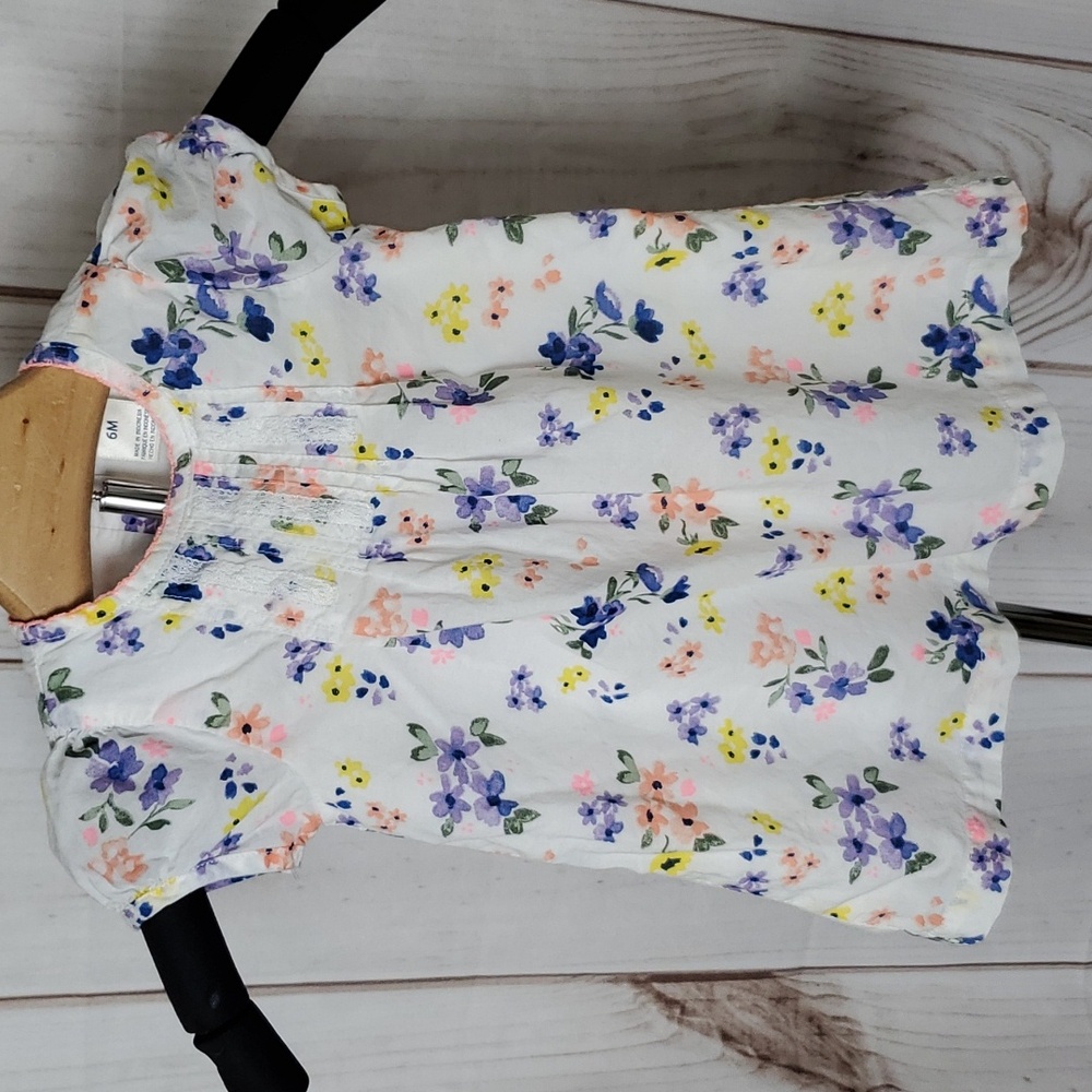 Baby B'gosh Baby Girl Infant White Floral Baby Dress Size 6 Months 100% Cotton